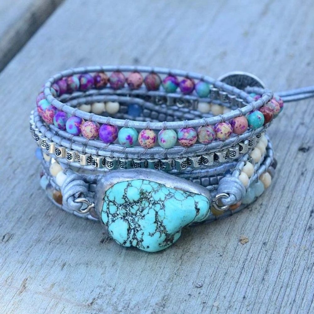 Natural Turquoise Jasper Crystal Stone Braided Bracelet